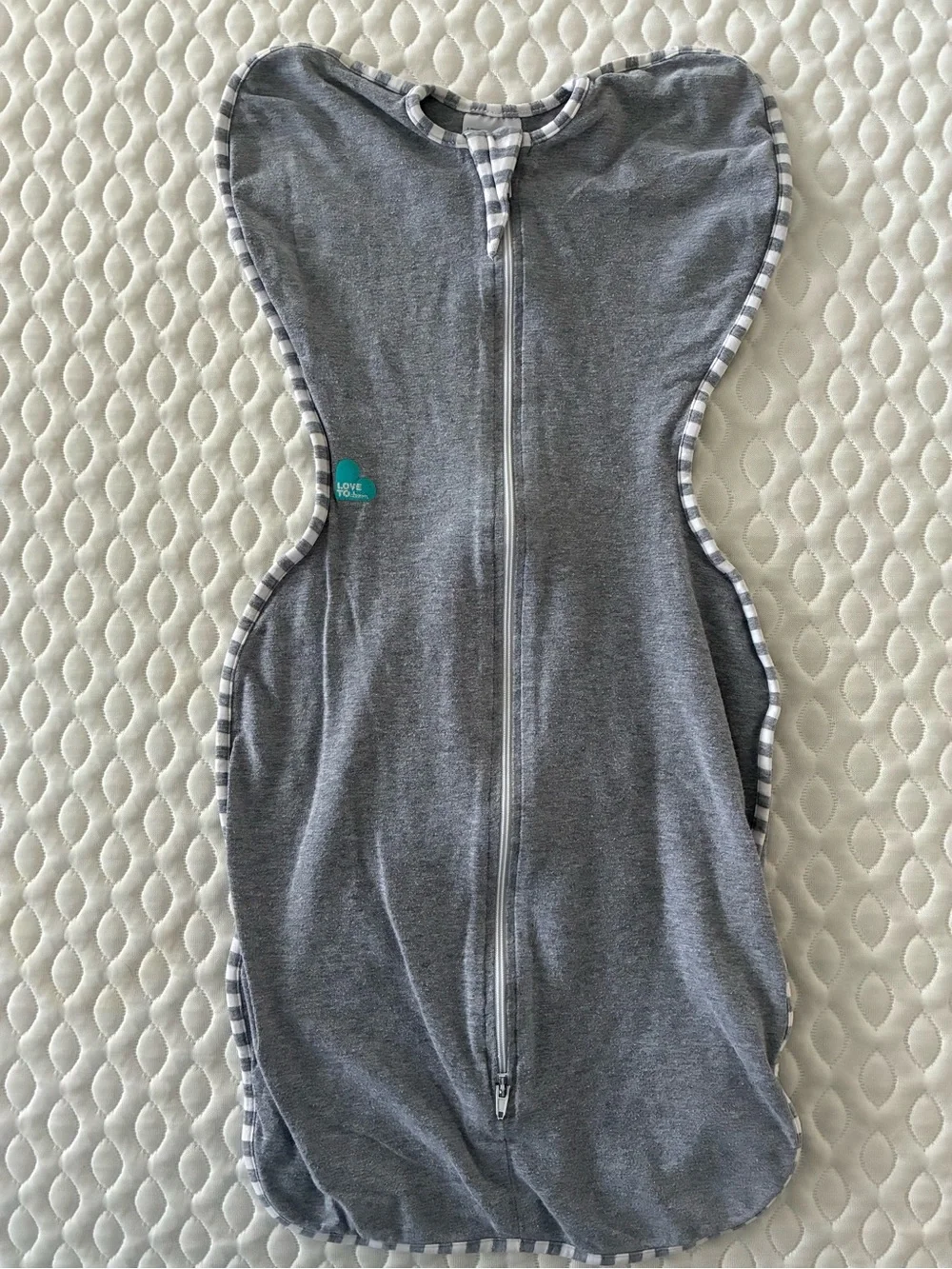 Love to Dream Grey Zip-Up Swaddle One Piece with Striped Trim